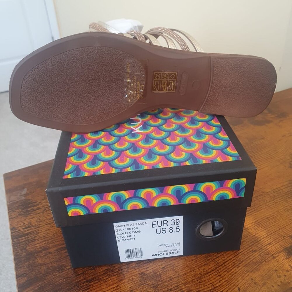 Sandal Kurt Geiger DAISY FLAT  Color: GOLD COMB  Size: 8.5, new, never worn - Picture 12 of 12